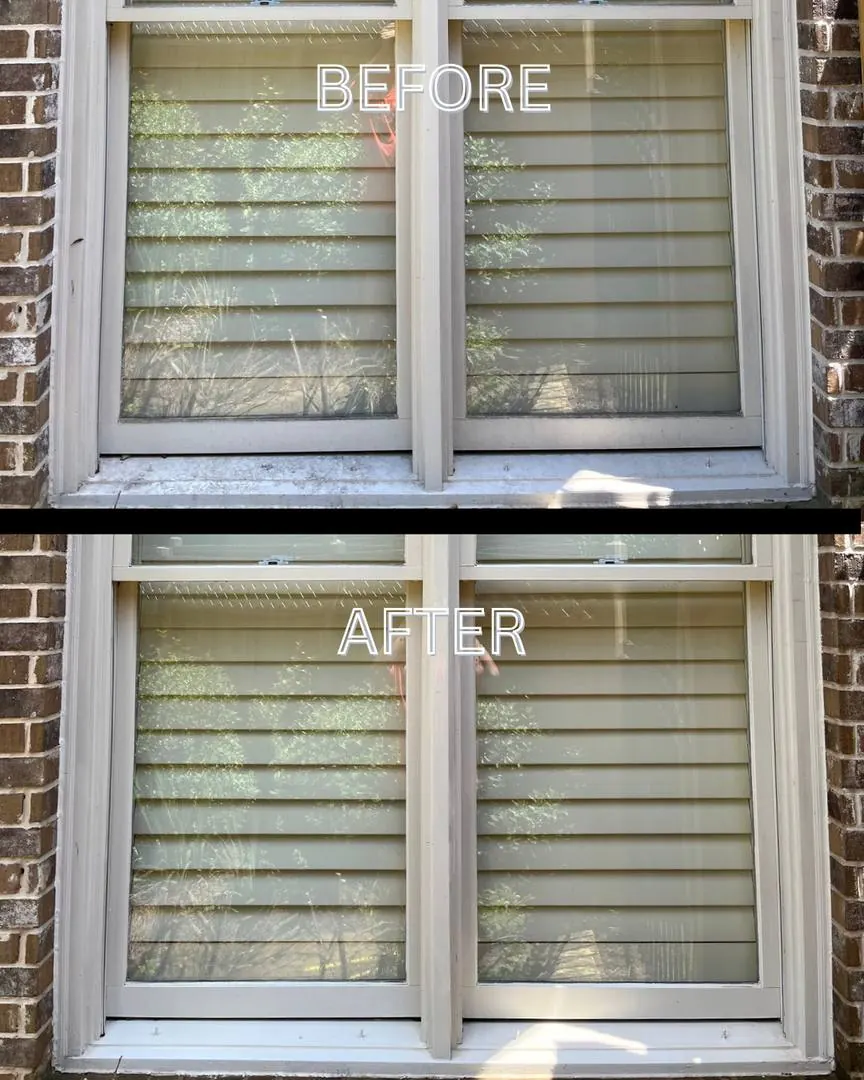 Before and after window cleaning on brick home